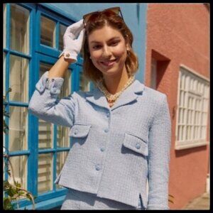 NWT Zara Tweed Textured Women's Blazer Jacket Blue Size XXL